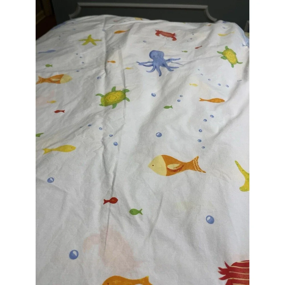 Pottery Barn Kids Sea Fish Turtle Under The Sea Twin Size Duvet Cover Flat Sheet